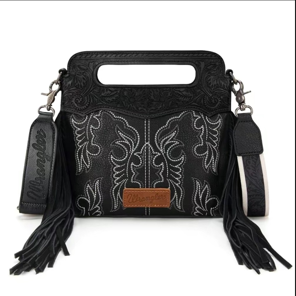 Wrangler Black and White Embroidered Shoulder Bag